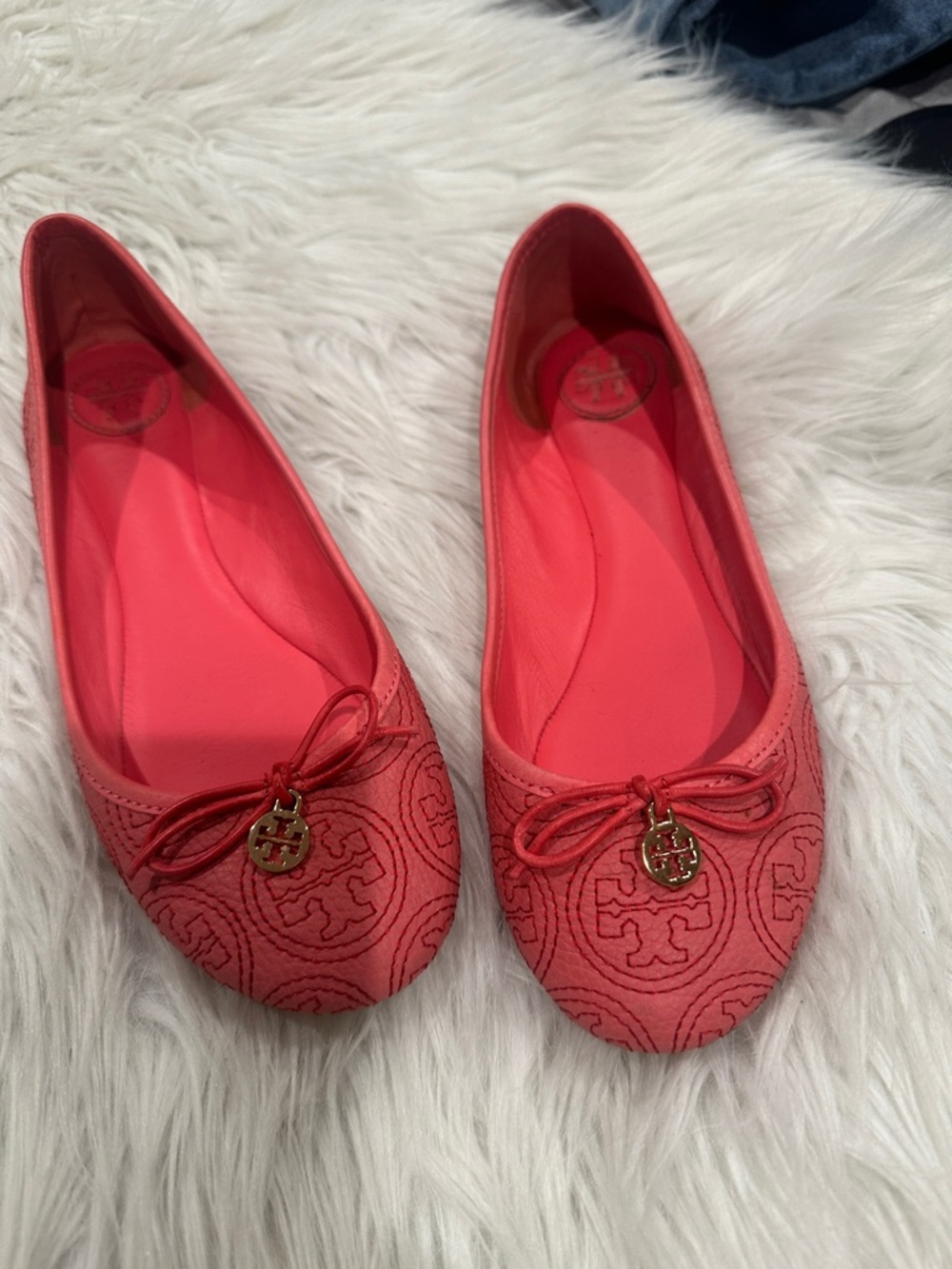 Tory Burch Coral Pink Logo Ballet Flats